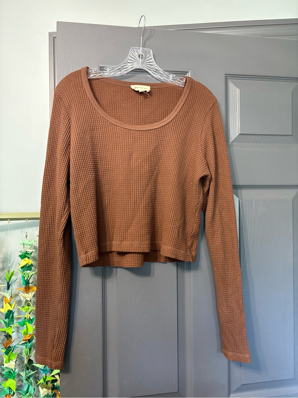 Nordstrom Brown Waffle-Knit Long Sleeve Crop Top